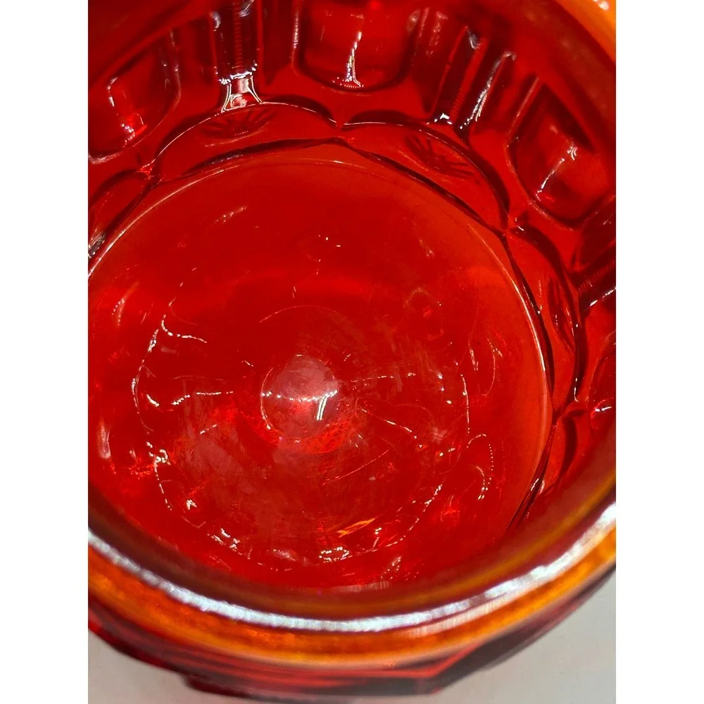VTG LE Smith Canister Red Moon and Star Pattern Glass Kitchen Storage Jar 9.5in
